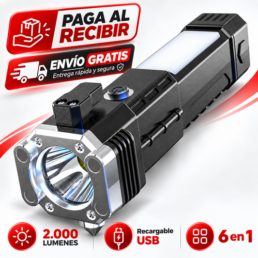Linterna de Emergencia 6 en 1  – Luz LED, Power Bank y Herramientas de Rescate